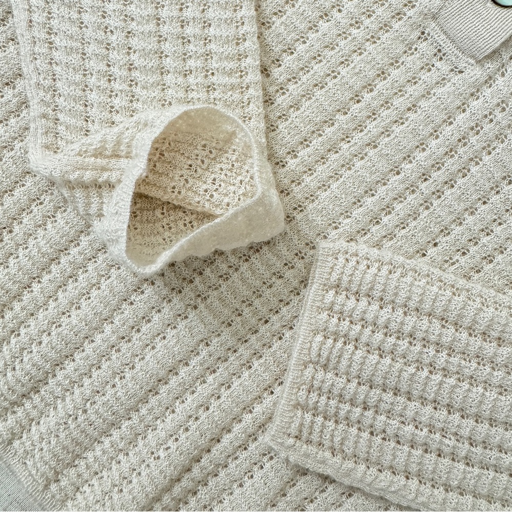 NWT Vince Off-White Waffle-Knit Cashmere-Silk Henley Sweater | Size S - Picture 8 of 16